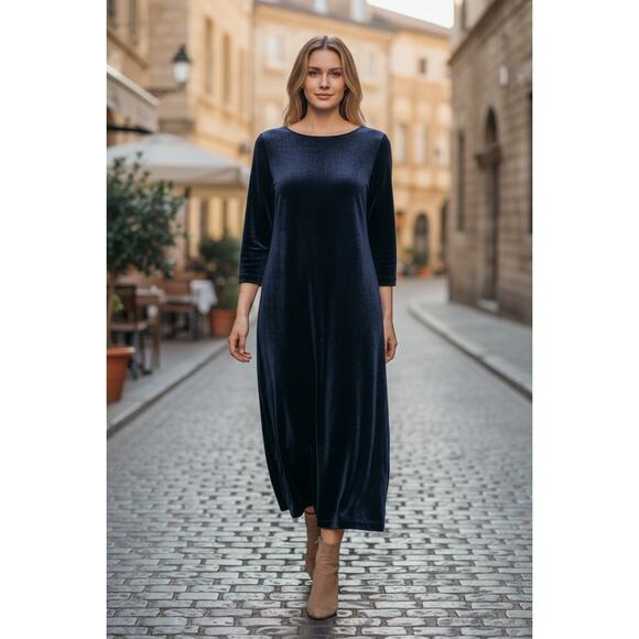 Talbots Dresses & Skirts - 2/$30 TALBOTS Dress Size M Navy Blue Velvet 3/4 Sleeve
